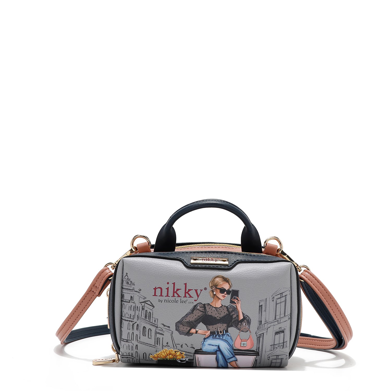 SAC BOSTON MINI À BANDOULIÈRE AVEC DOUBLE FERMETURE ÉCLAIR (<tc>URBAN COFFEE DREAM</tc>)