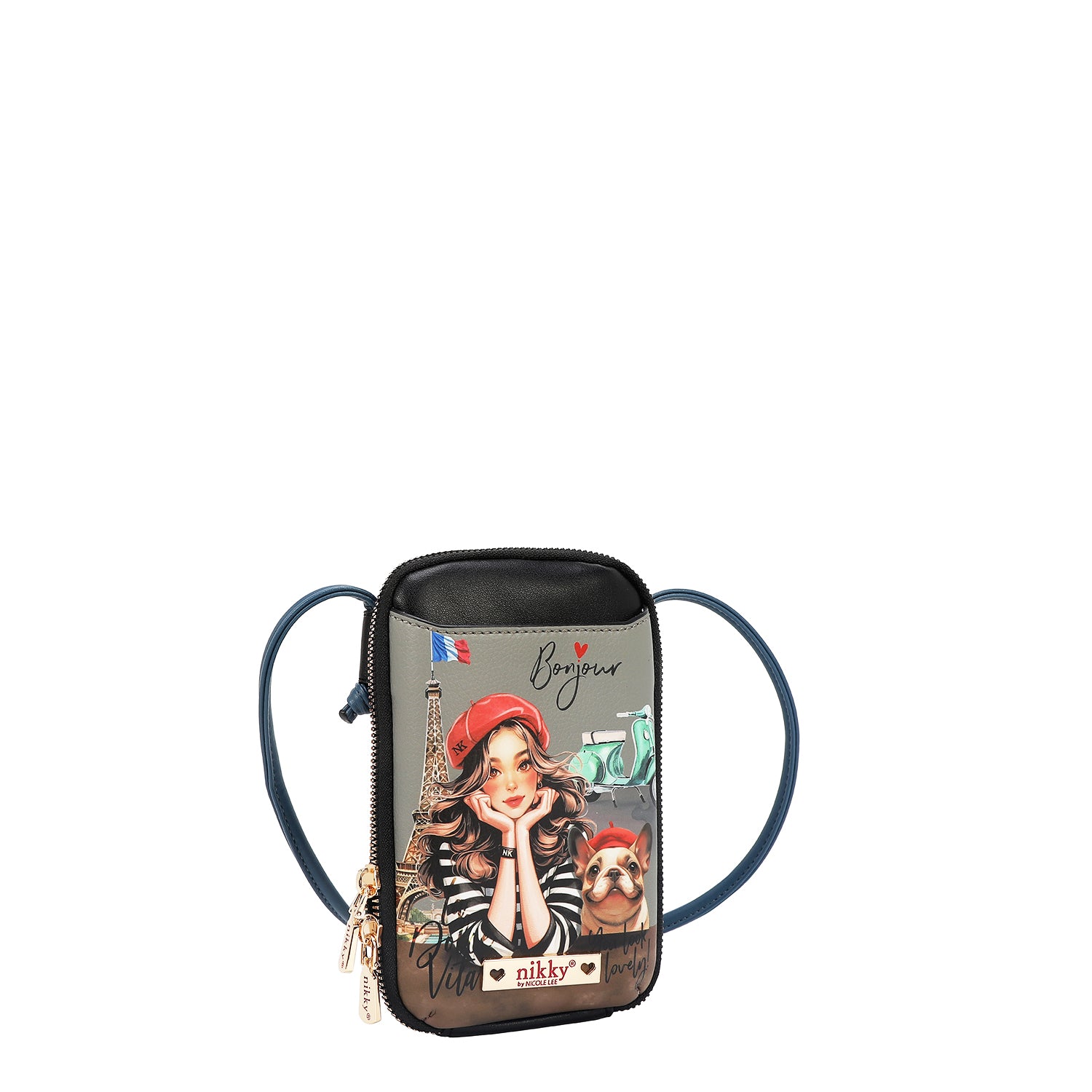 UMHÄNGETASCHE MIT REISSVERSCHLUSS FÜR HANDY/GELDBÖRSE (<tc>EIFFEL DREAMS</tc>)