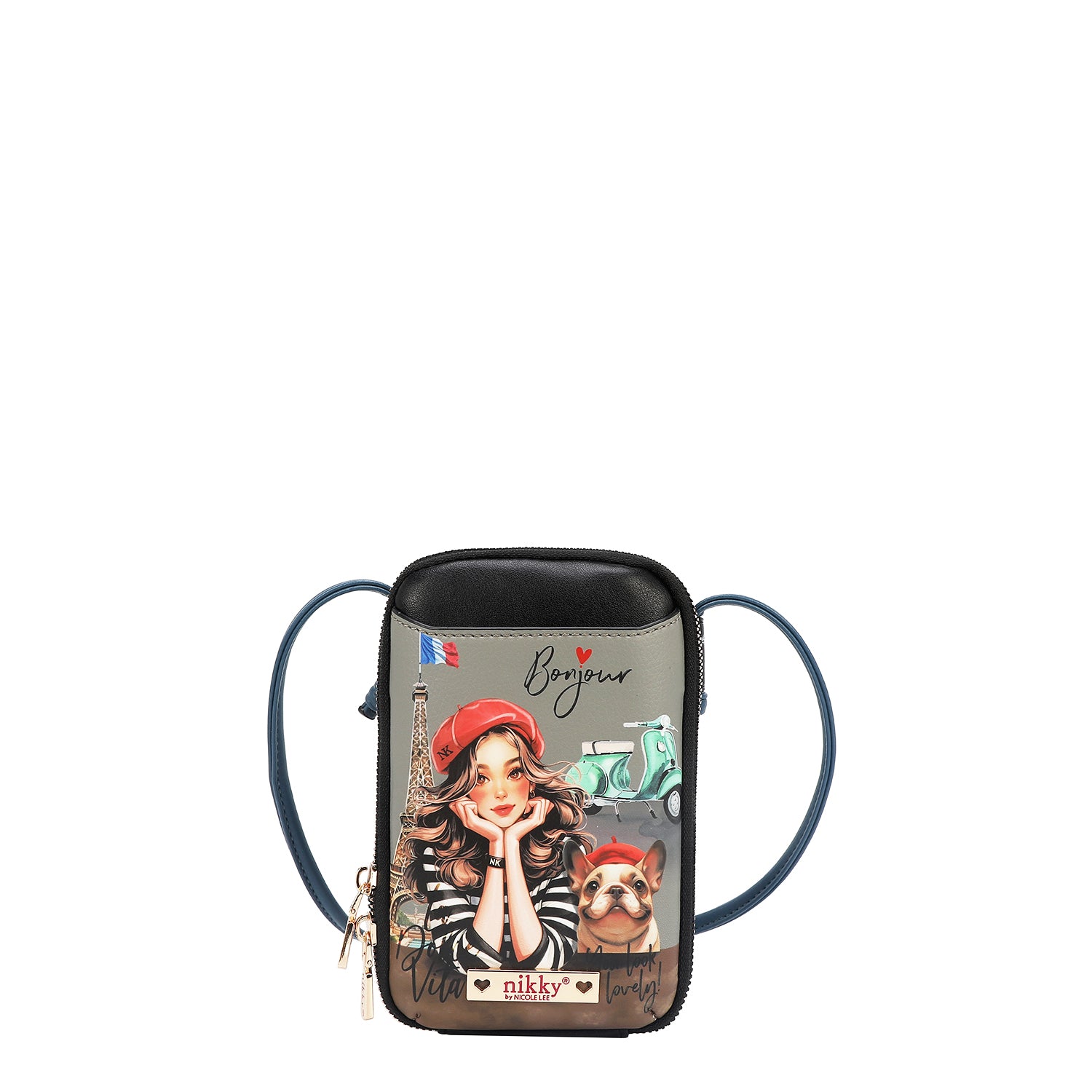 UMHÄNGETASCHE MIT REISSVERSCHLUSS FÜR HANDY/GELDBÖRSE (<tc>EIFFEL DREAMS</tc>)