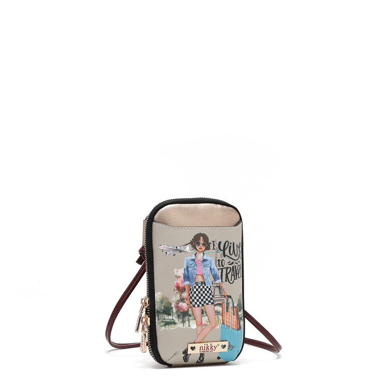 CROSSBODY BAG WITH ZIPPER FOR PHONE/WALLET (<tc>I LIVE TO TRAVEL</tc>)