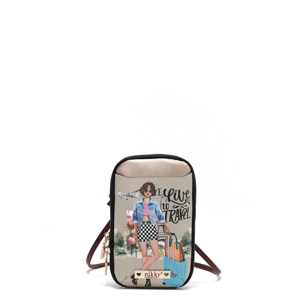 CROSSBODY BAG WITH ZIPPER FOR PHONE/WALLET (<tc>I LIVE TO TRAVEL</tc>)