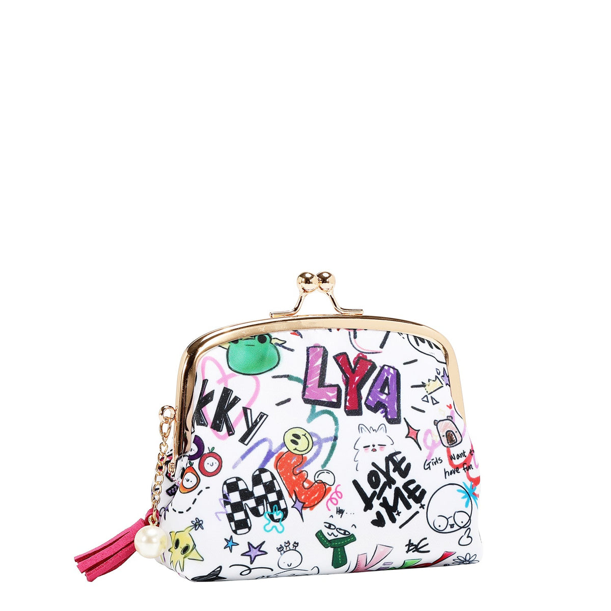 BOLSA DE COSMÉTICOS CON BESO BLOQUEADO (JUST FOR FUN-BLANCO)