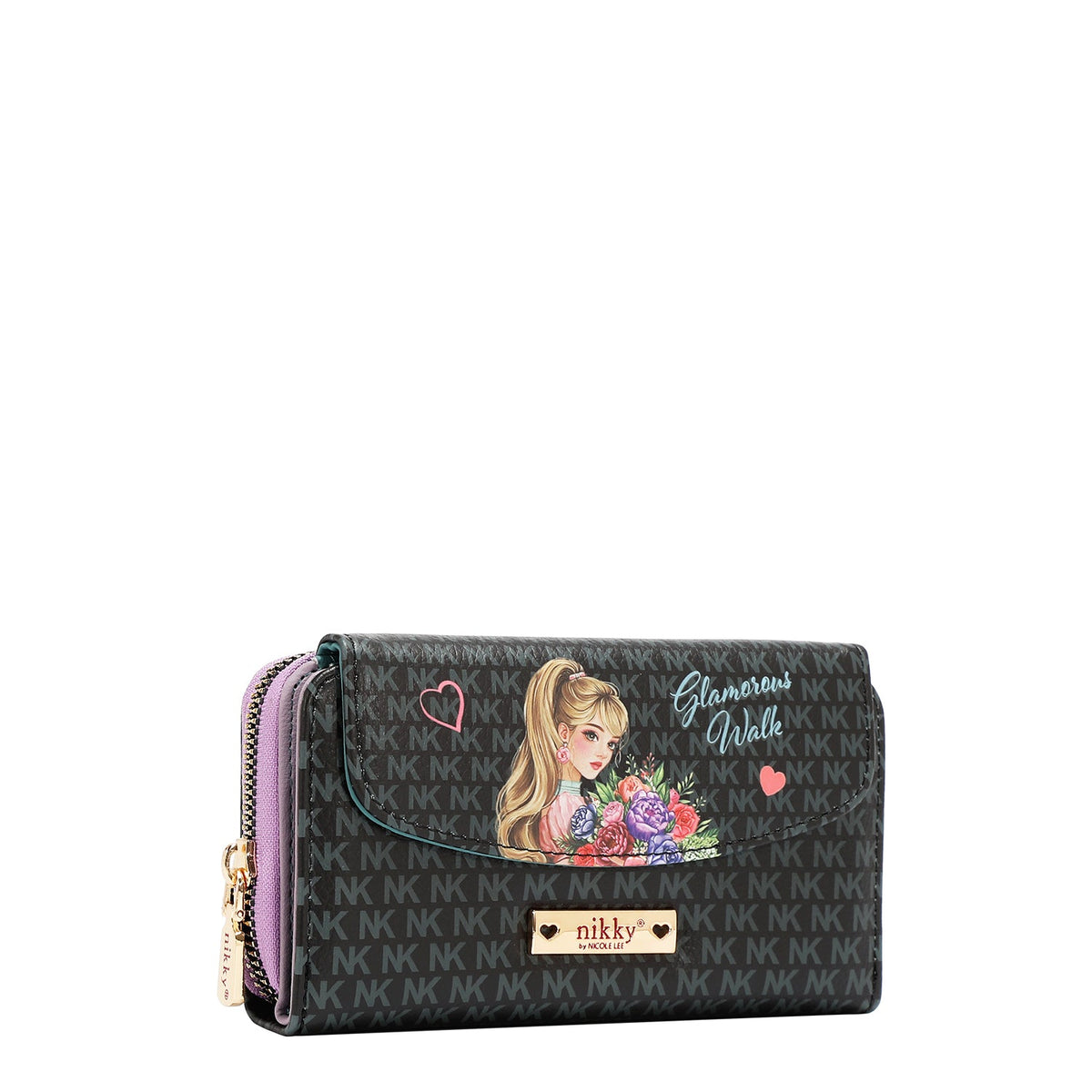 CARTERA CON SOLAPA Y CIERRE DE CREMALLERA (GLAMOROUS WALK-NEGRO)