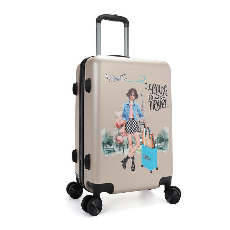 ABS PLASTIC CABIN SUITCASE (<tc>I LIVE TO TRAVEL</tc>)