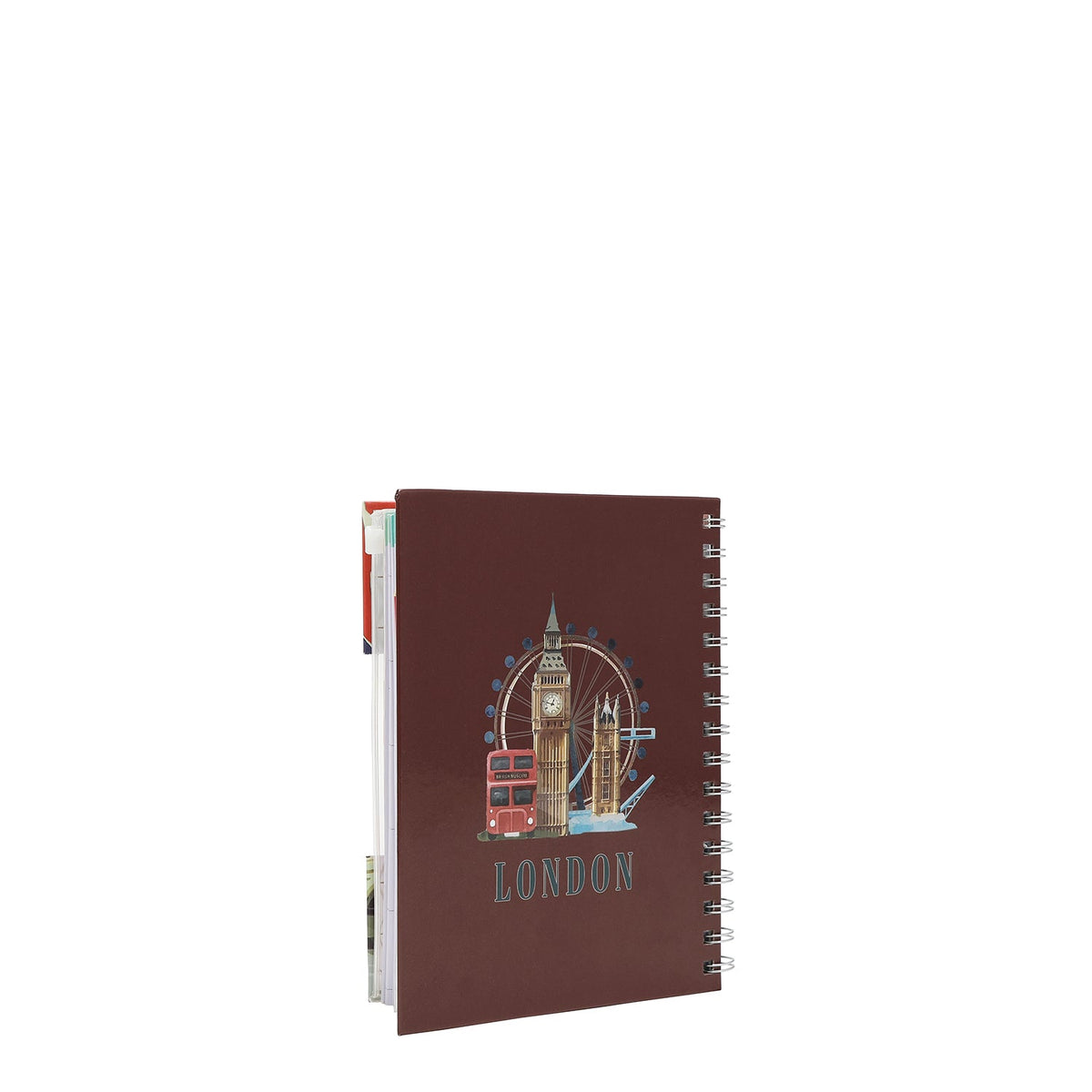 AGENDA ESPIRAL CON BOLSILLO CON CREMALLERA Y NOTAS ADHESIVAS (LONDON EYE-MARRON)