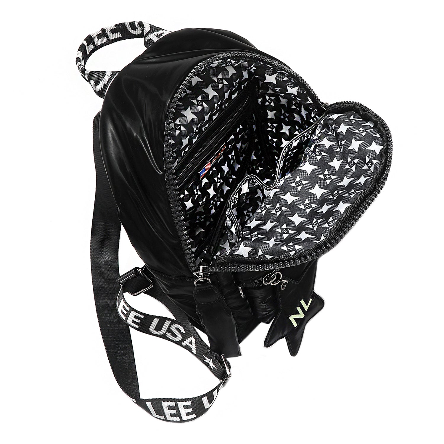 MOCHILA DE MODA CON ESTRELLA ACOLCHADA (NEGRO)