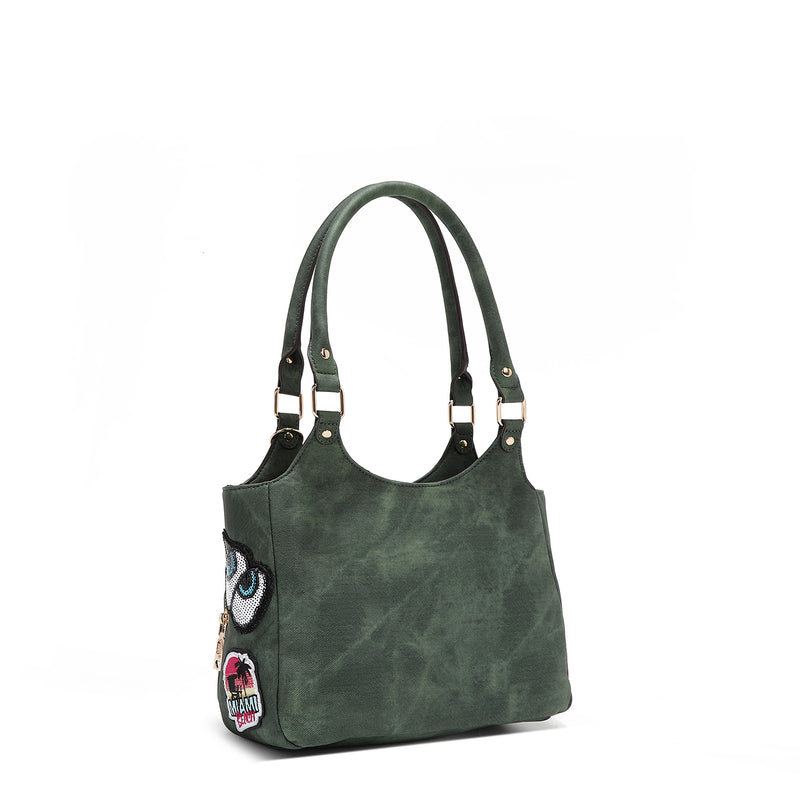 SHOULDER BAG WITH MULTIPLE PATCHES (GREEN)