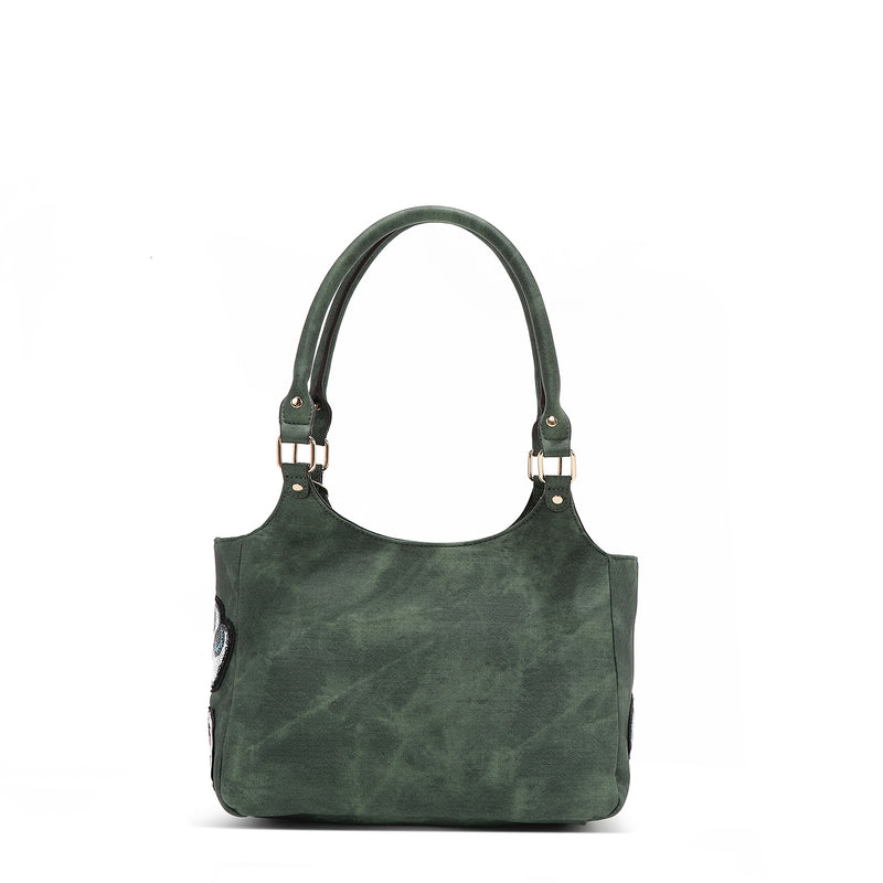 SHOULDER BAG WITH MULTIPLE PATCHES (GREEN)