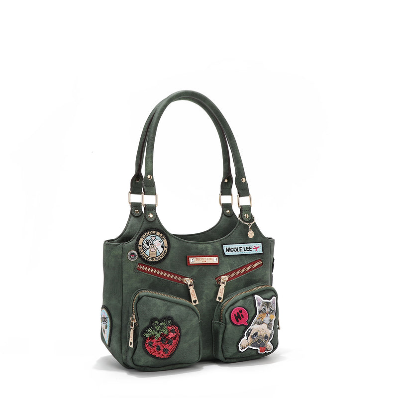 SHOULDER BAG WITH MULTIPLE PATCHES (GREEN)