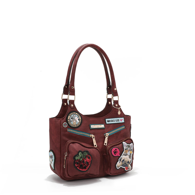 SHOULDER BAG WITH MULTIPLE PATCHES (RED)