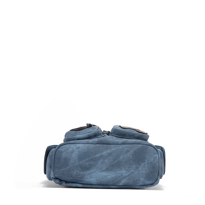BACKPACK WITH MULTIPLE PATCHES (BLUE)