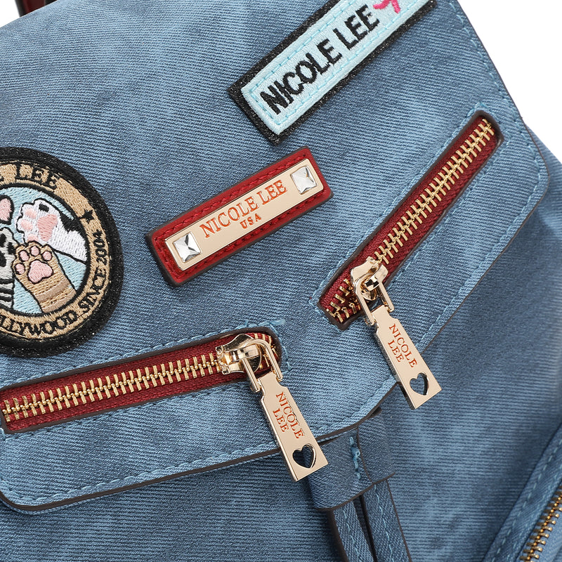 BACKPACK WITH MULTIPLE PATCHES (BLUE)