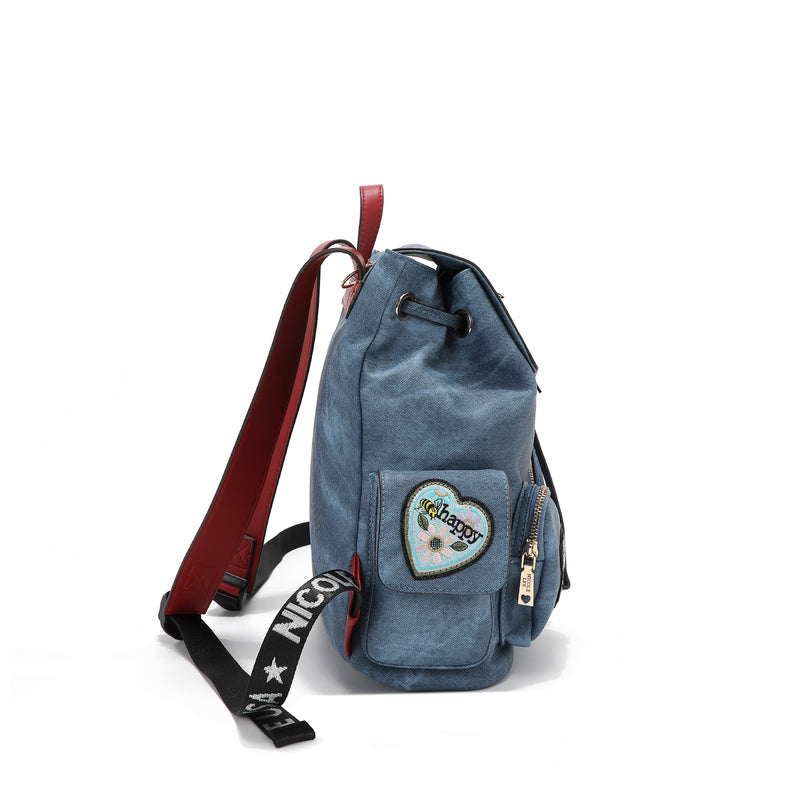 BACKPACK WITH MULTIPLE PATCHES (BLUE)