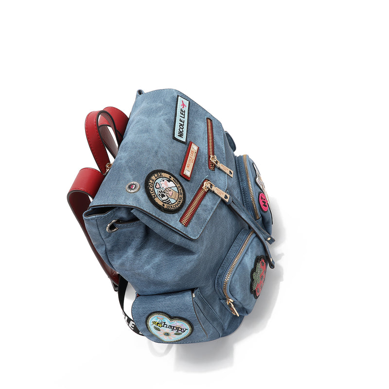 BACKPACK WITH MULTIPLE PATCHES (BLUE)