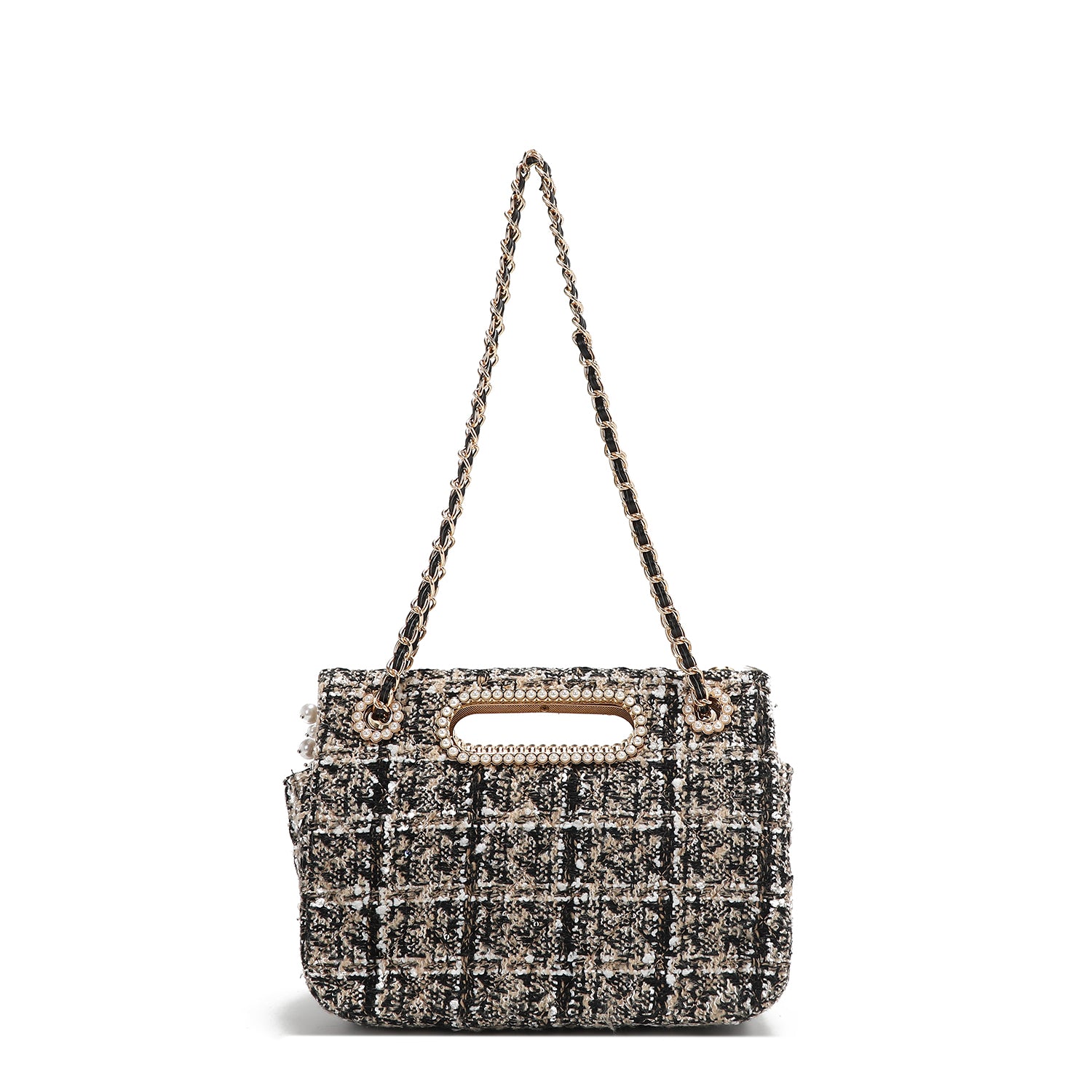 BOLSO CLUTCH ESTILO TWEED CON SOLAPA (BEIGE)