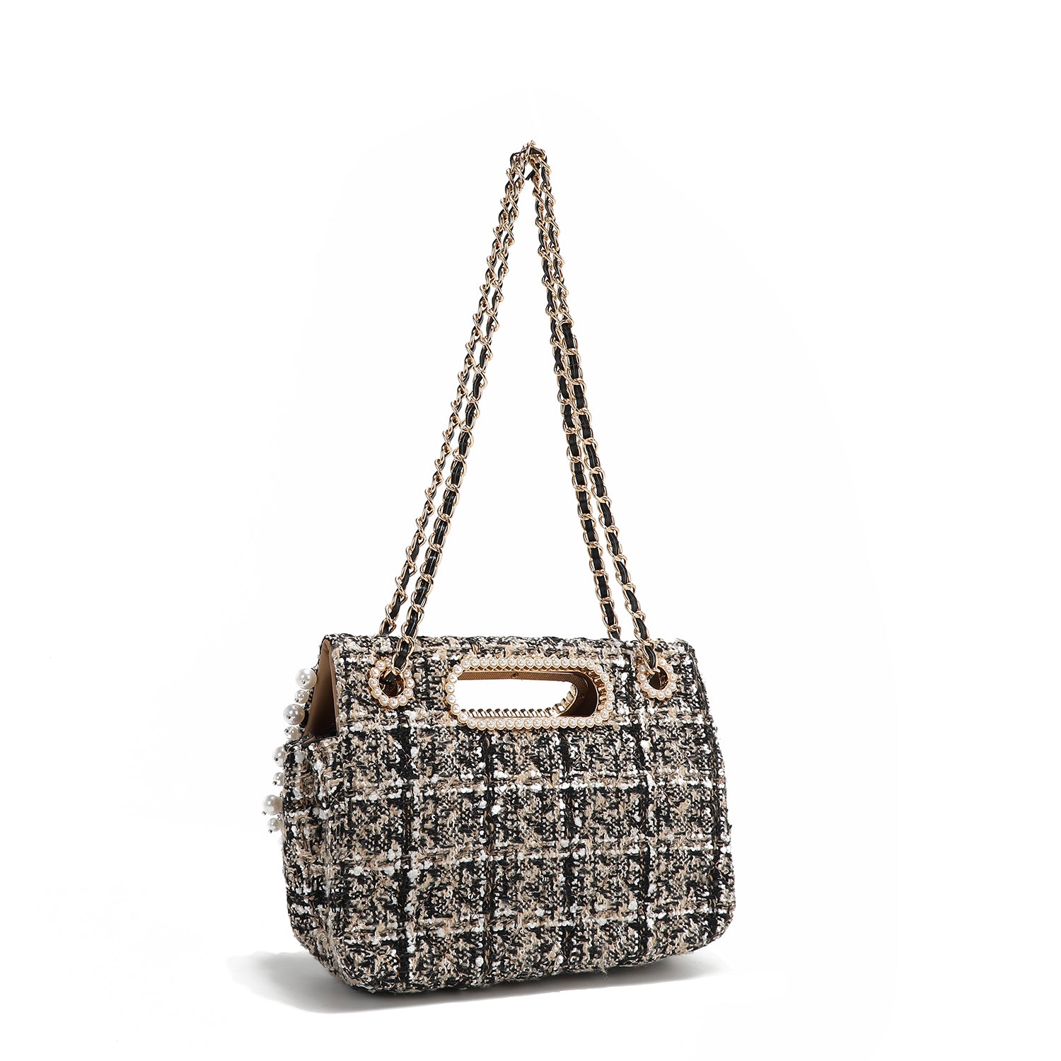 BOLSO CLUTCH ESTILO TWEED CON SOLAPA (BEIGE)
