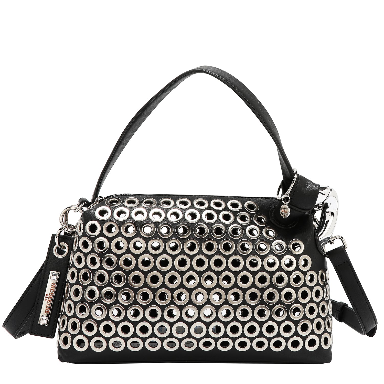 SHOULDER BAG WITH EYELETTE EDGE (BLACK)
