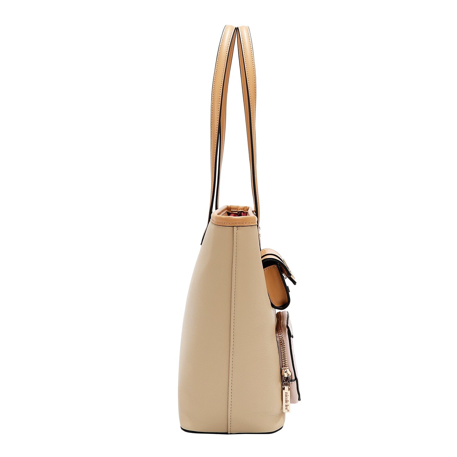 Bolsa de compras com bolso e blocos coloridos (taupe)