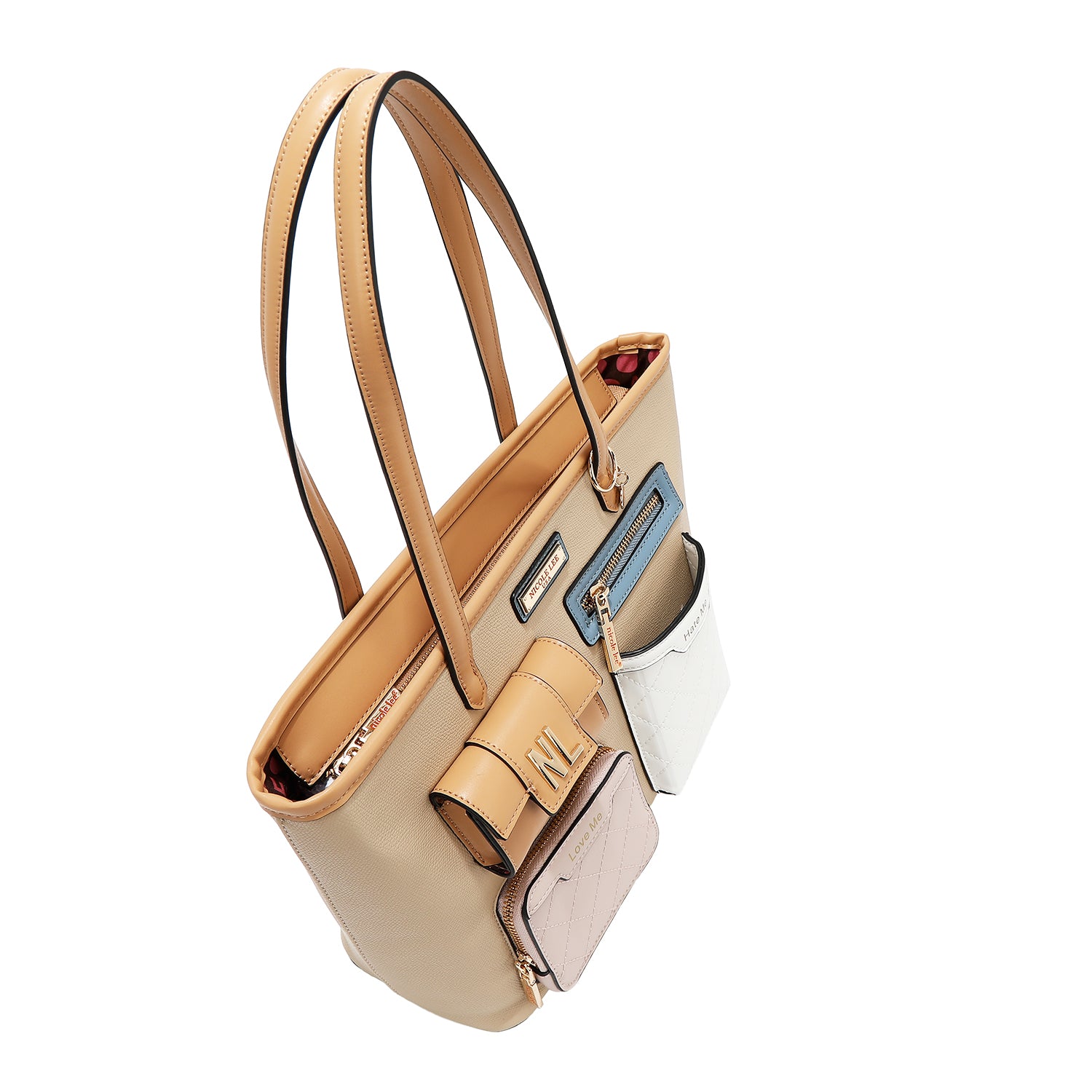 Bolsa de compras com bolso e blocos coloridos (taupe)