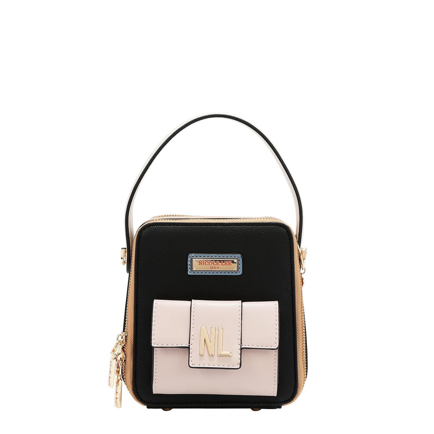 Bandolera con tasca e blocchi di colore (nero)
