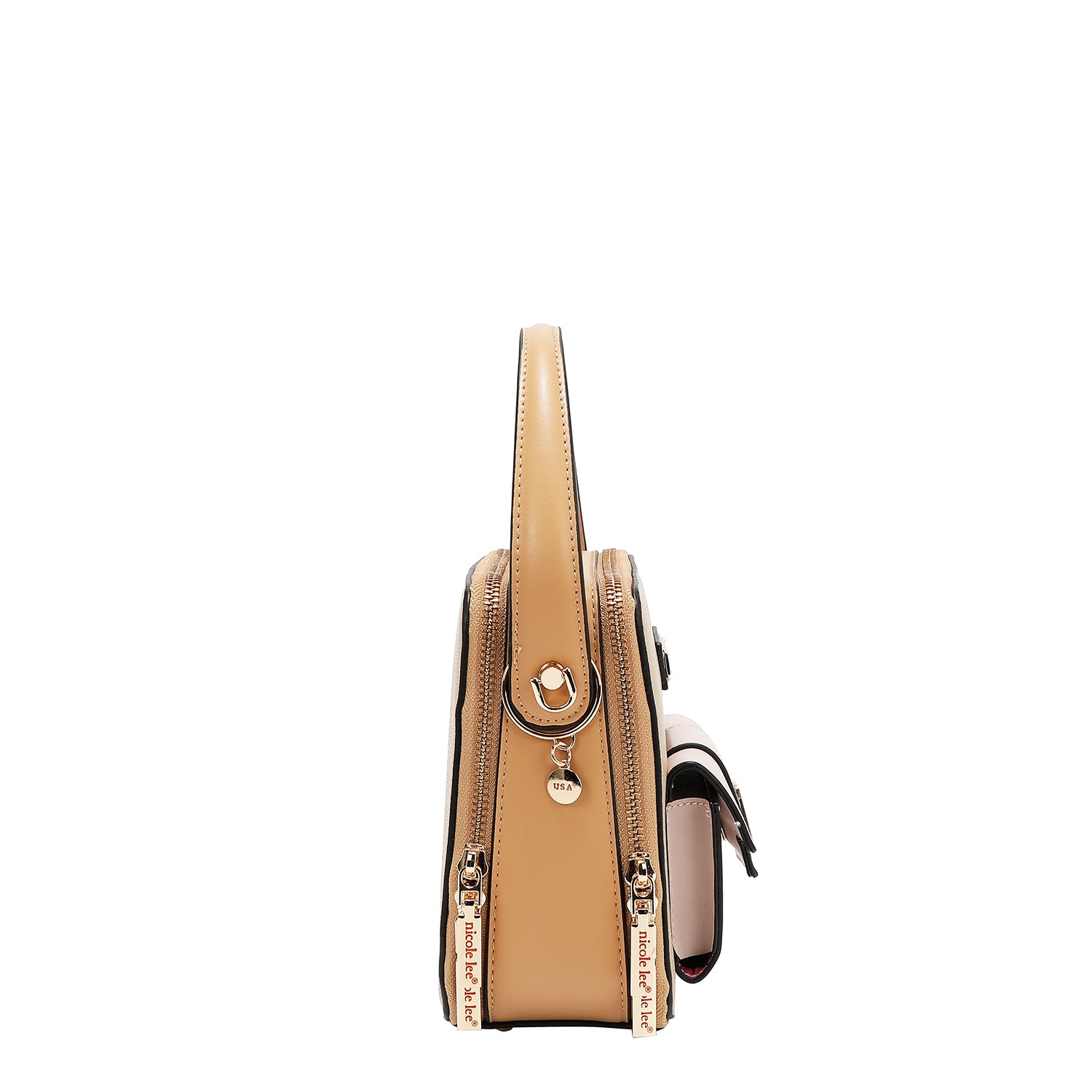 Bandolera con tasca e blocchi di colore (Taupe)