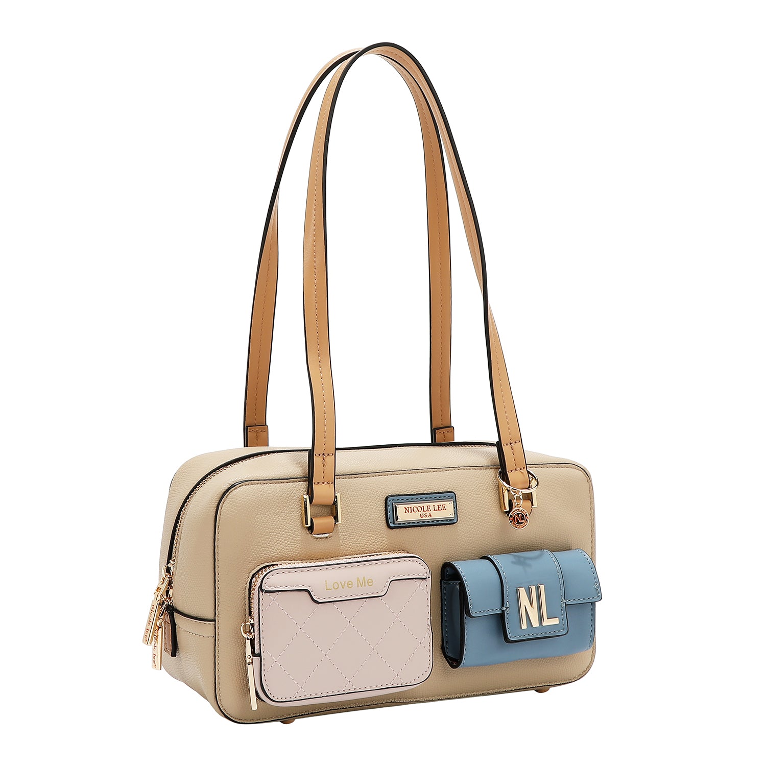 Umhängetasche mit Taschen- und Farbblöcken (Taupe)