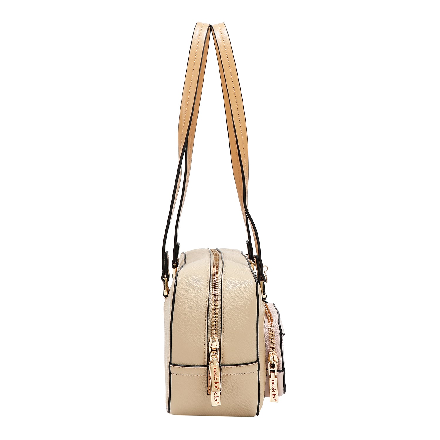 Umhängetasche mit Taschen- und Farbblöcken (Taupe)