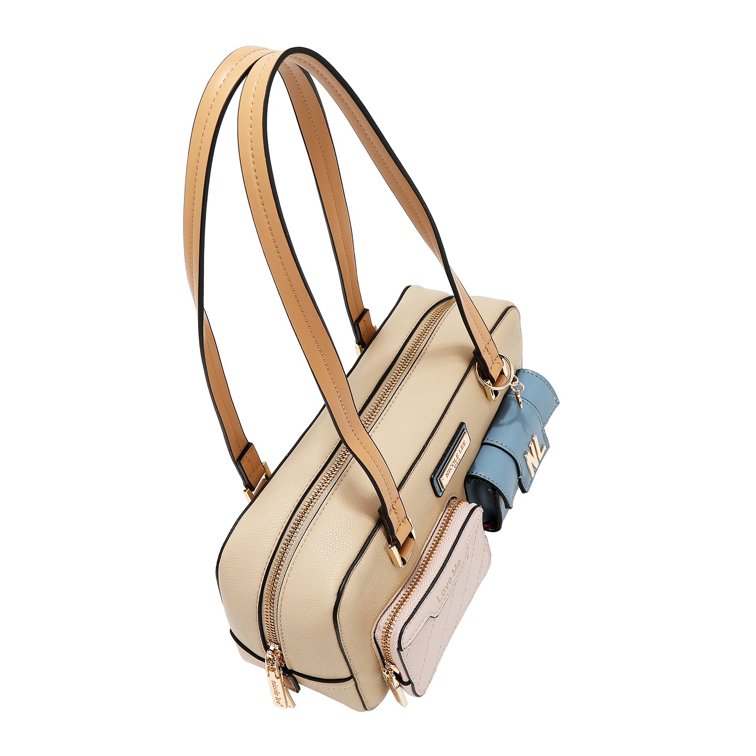 Umhängetasche mit Taschen- und Farbblöcken (Taupe)