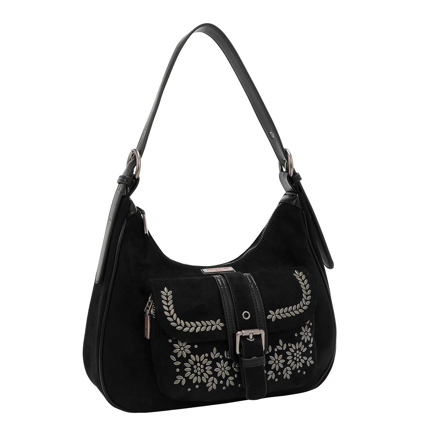 BORSA A TRACOLLA CON DISEGNO FLOREALE (NERO)