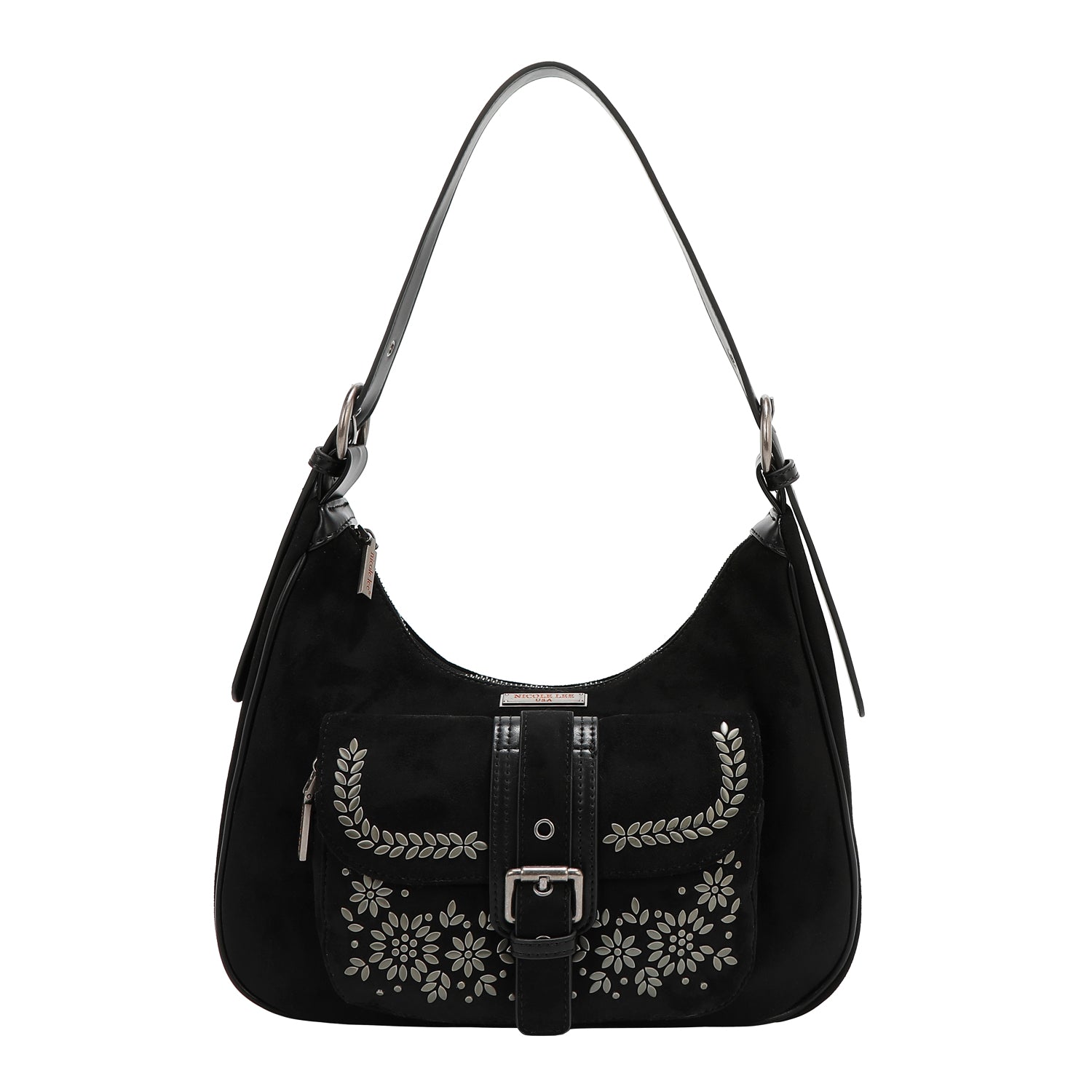 BORSA A TRACOLLA CON DISEGNO FLOREALE (NERO)