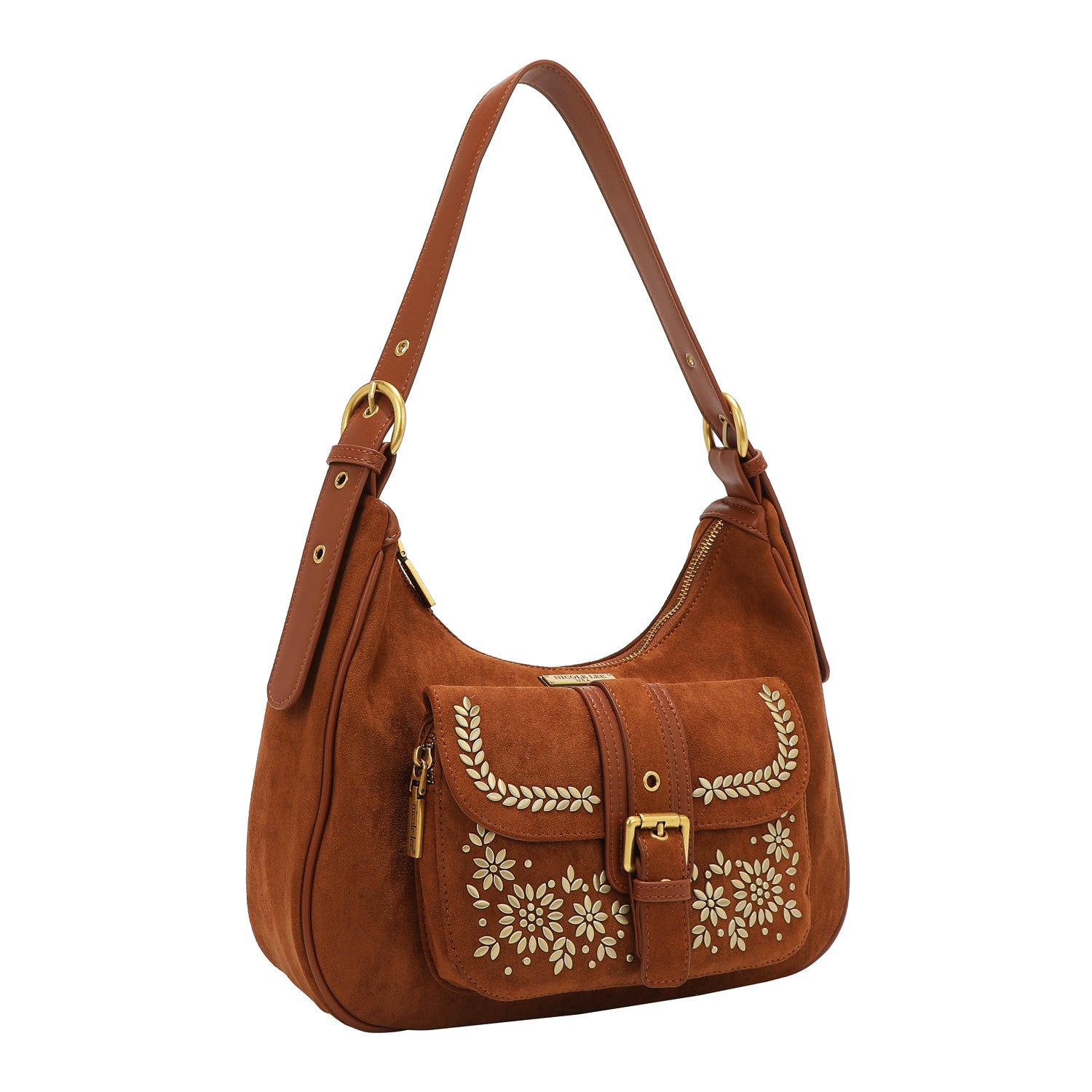 BORSA A TRACOLLA CON DISEGNO FLOREALE (MARRONE)