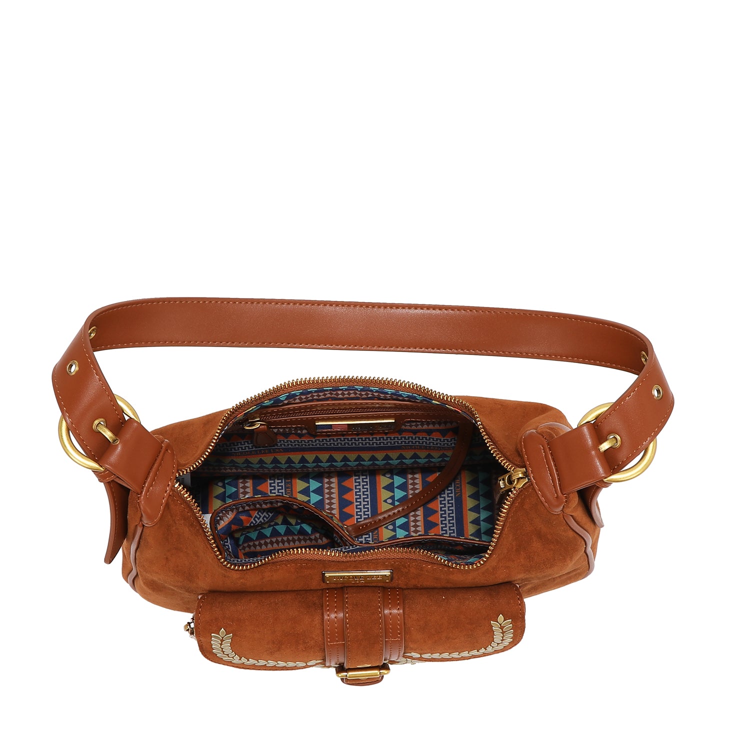 BORSA A TRACOLLA CON DISEGNO FLOREALE (MARRONE)