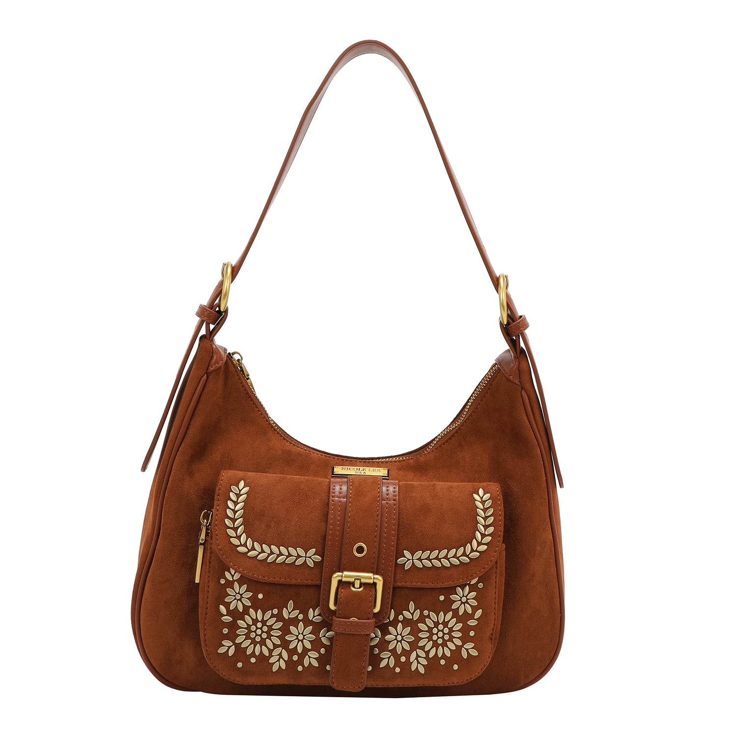 BORSA A TRACOLLA CON DISEGNO FLOREALE (MARRONE)