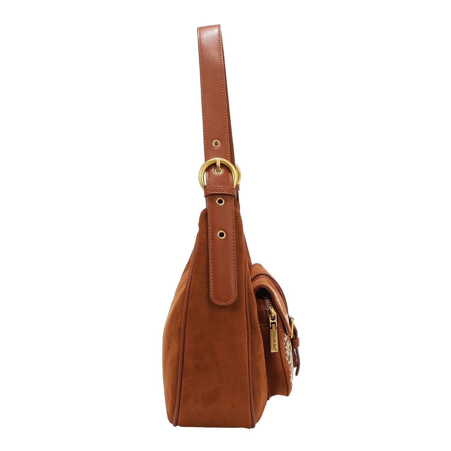 BORSA A TRACOLLA CON DISEGNO FLOREALE (MARRONE)