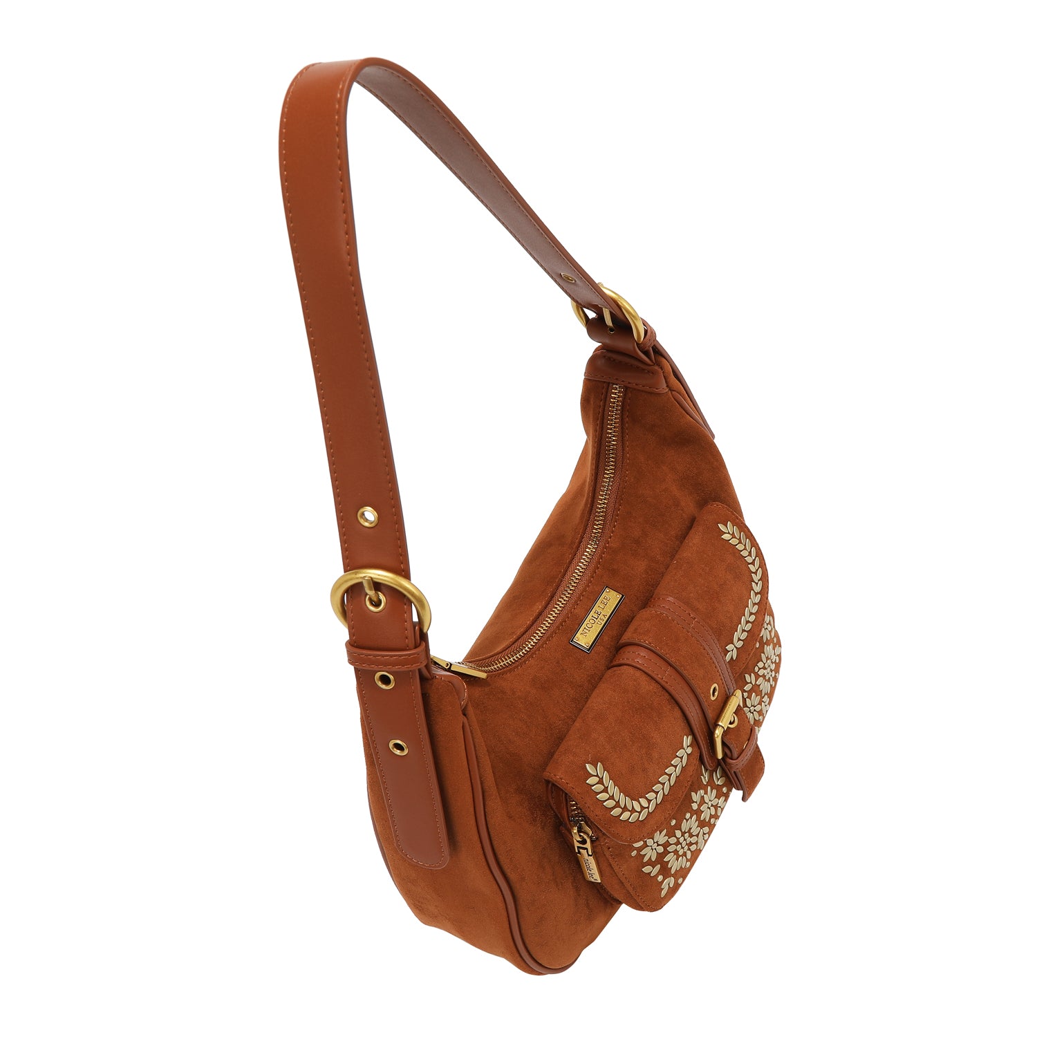 BORSA A TRACOLLA CON DISEGNO FLOREALE (MARRONE)
