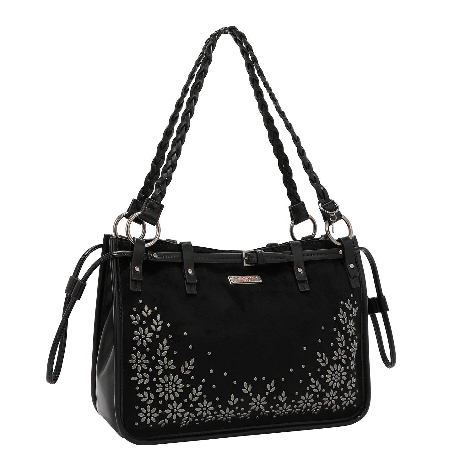BORSA CON DISEGNO FLOREALE (NERO)