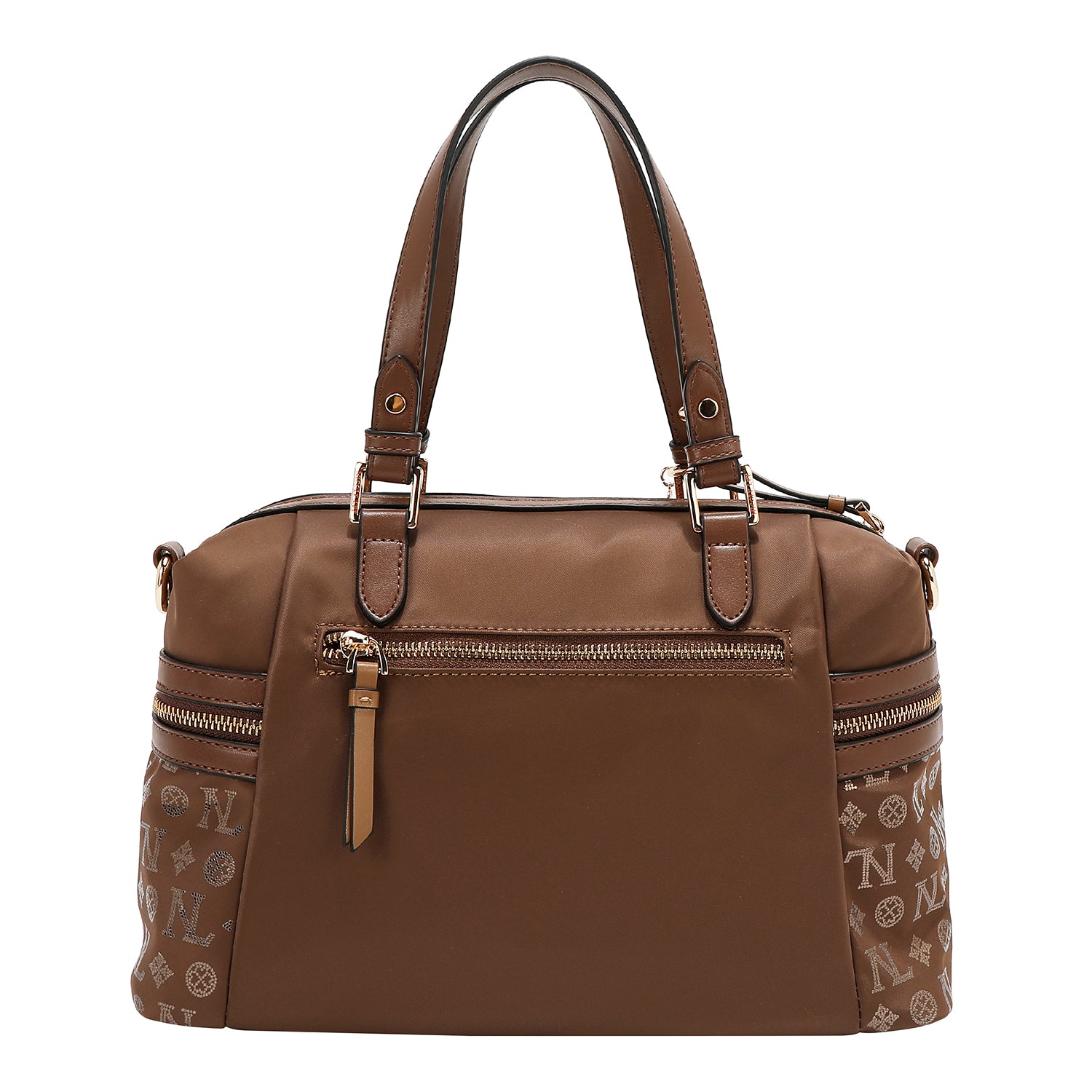 BOLSA SATCHEL COM LOGOTIPO MONOGRAMA (MARROM)