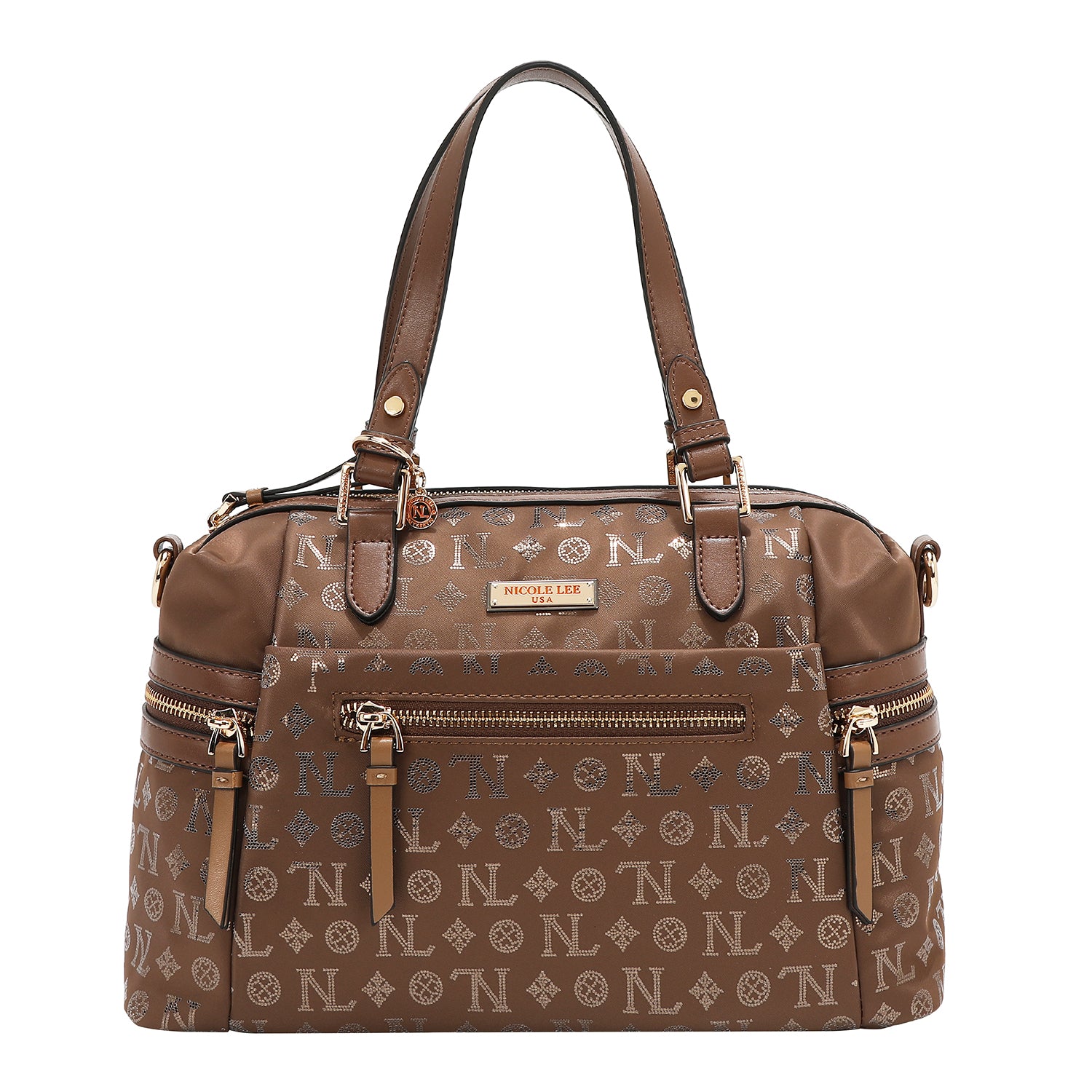 BOLSA SATCHEL COM LOGOTIPO MONOGRAMA (MARROM)