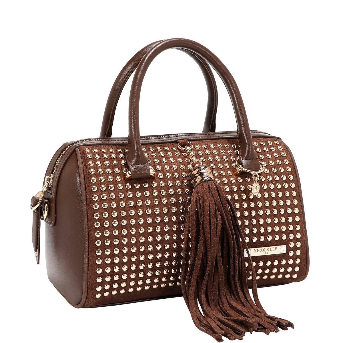 BOLSO BOSTON GLAM CON TACHUELAS (MARRON)