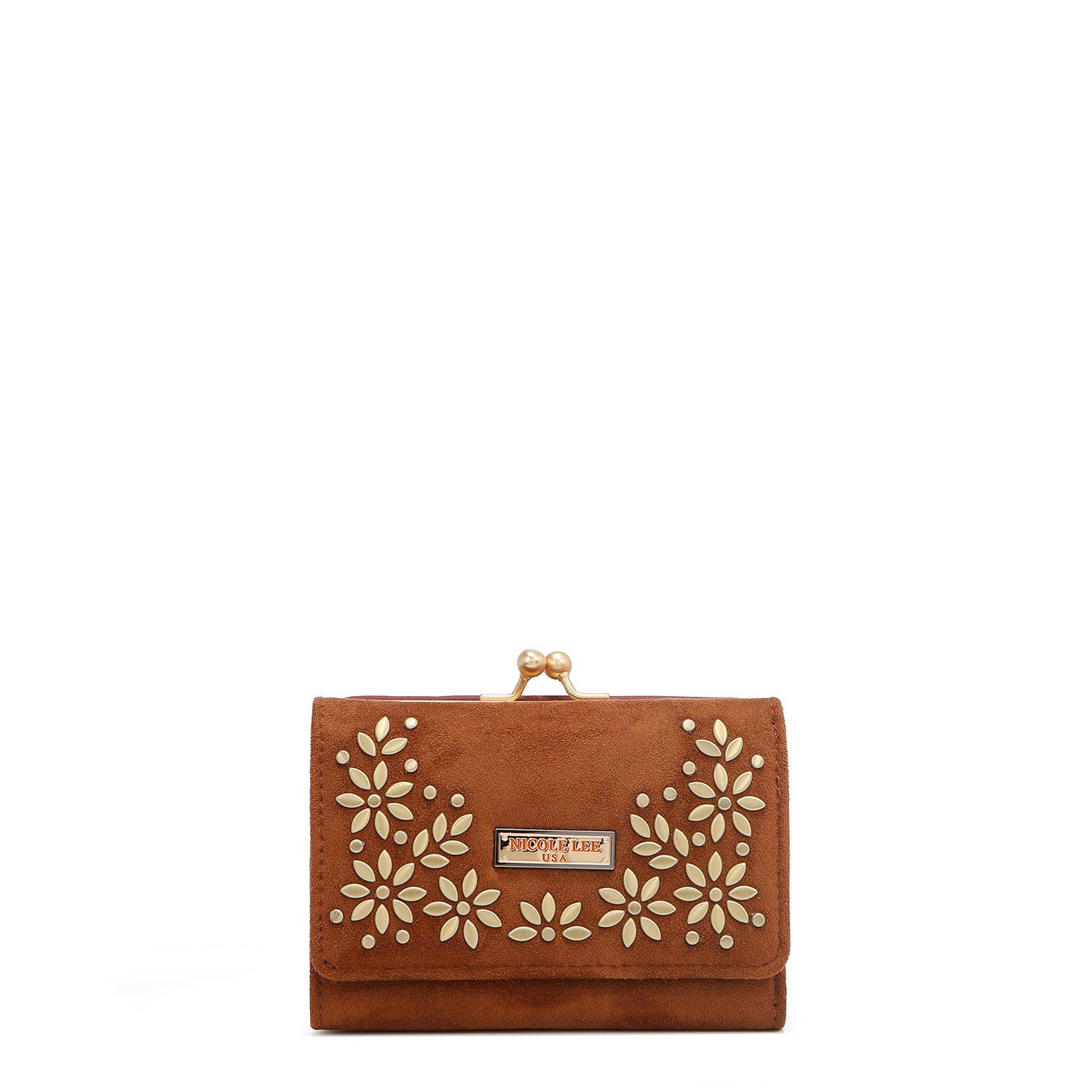 CARTERA COMPACTA CON ESTAMPADO FLORAL DE HOJAS (MARRON)