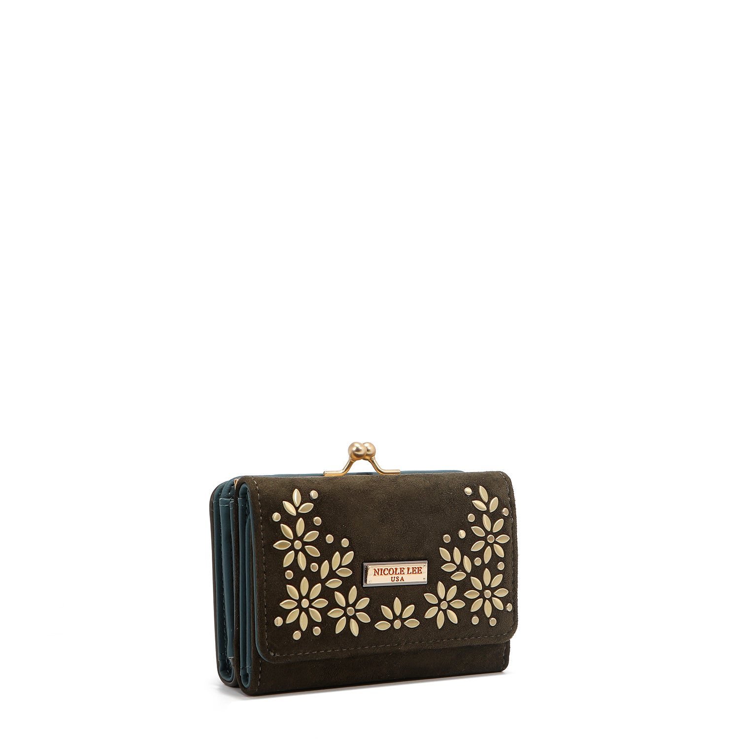 PORTEFEUILLE COMPACT IMPRIMÉ FEUILLES FLORAL (OLIVE)