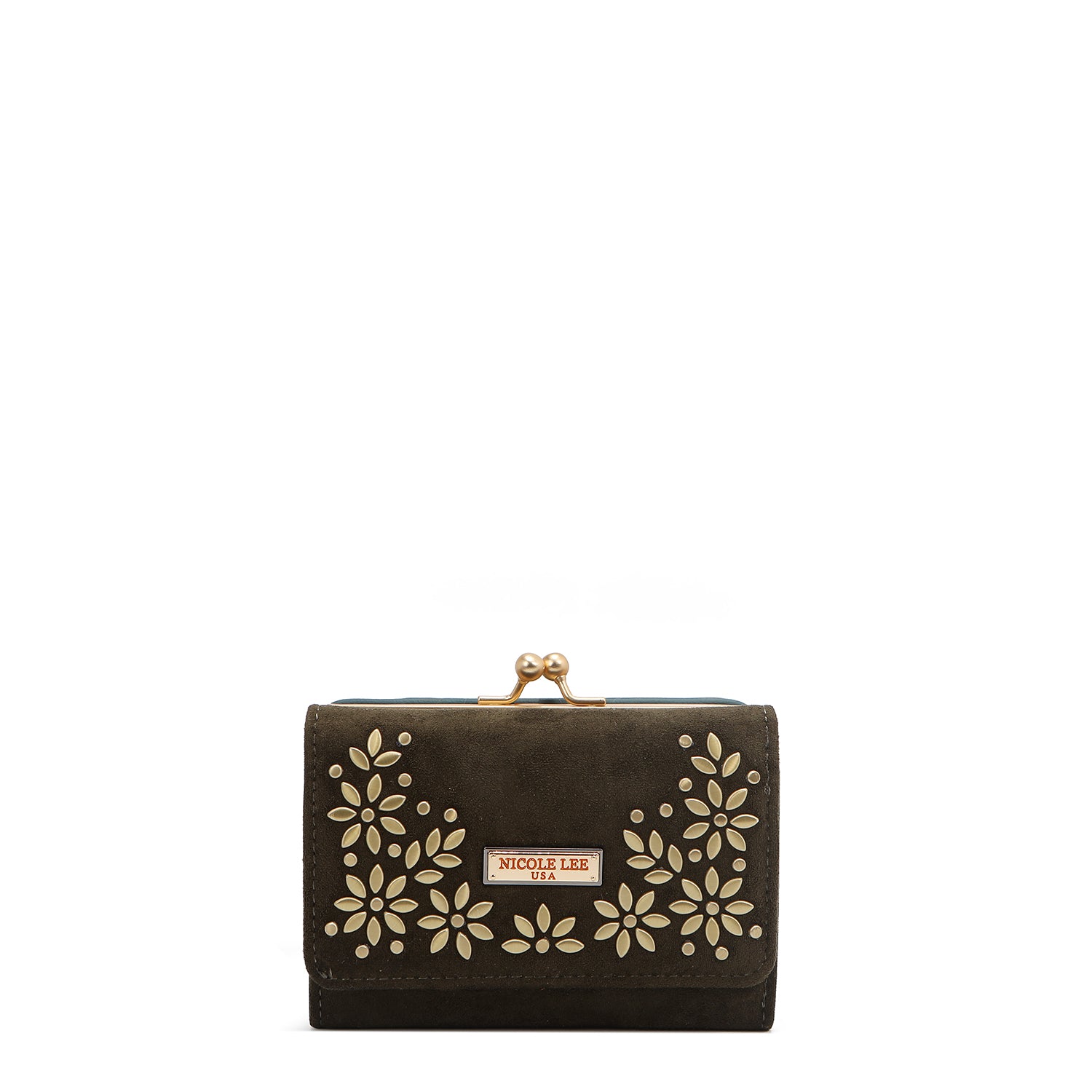 PORTEFEUILLE COMPACT IMPRIMÉ FEUILLES FLORAL (OLIVE)