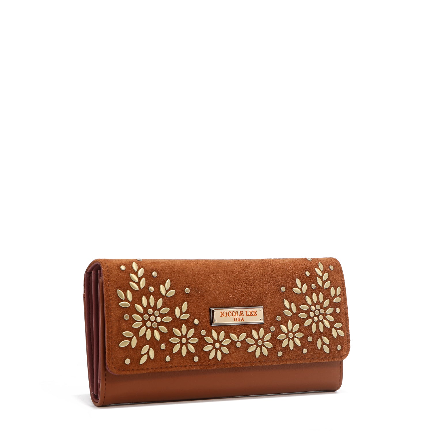 CARTERA LARGA TRIPLE CON DISEÑO FLORAL (MARRON)
