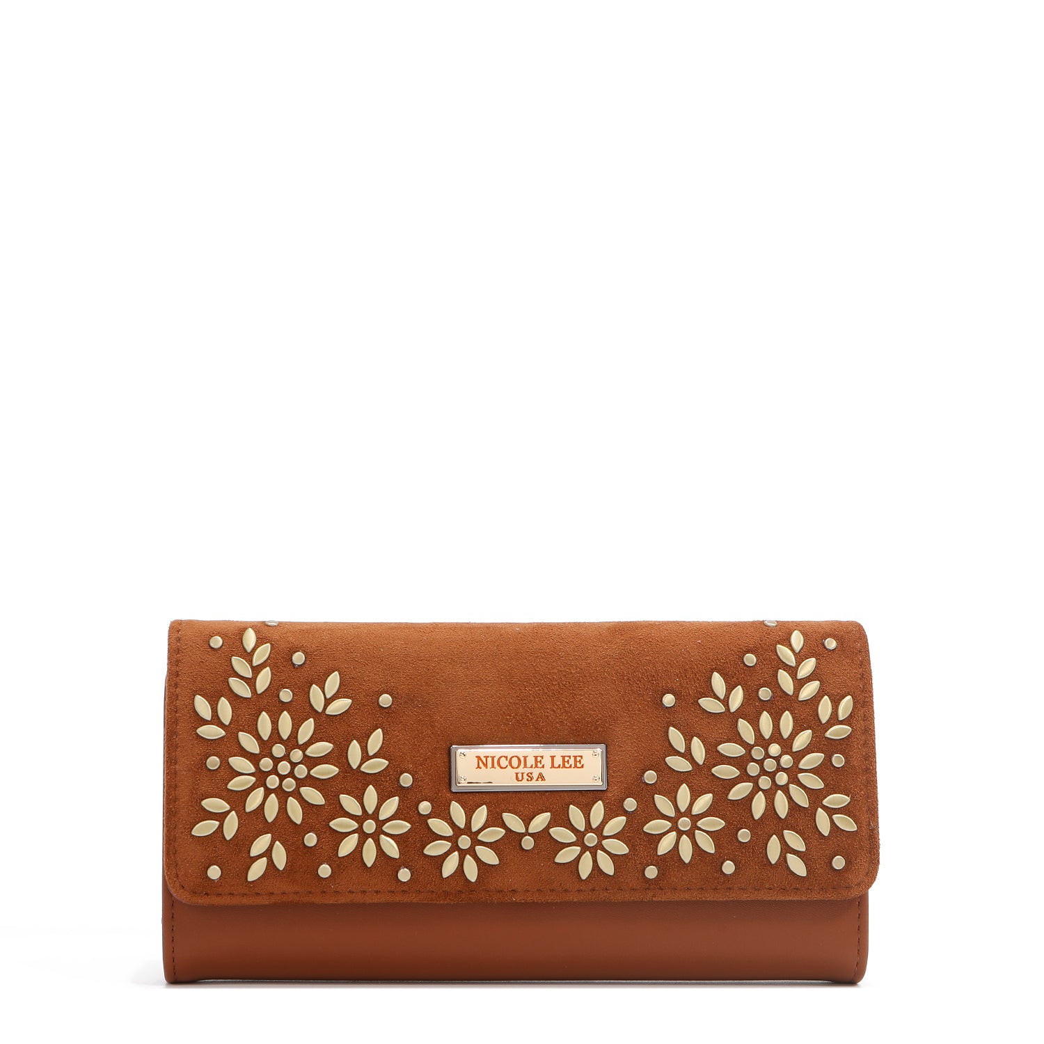 CARTERA LARGA TRIPLE CON DISEÑO FLORAL (MARRON)