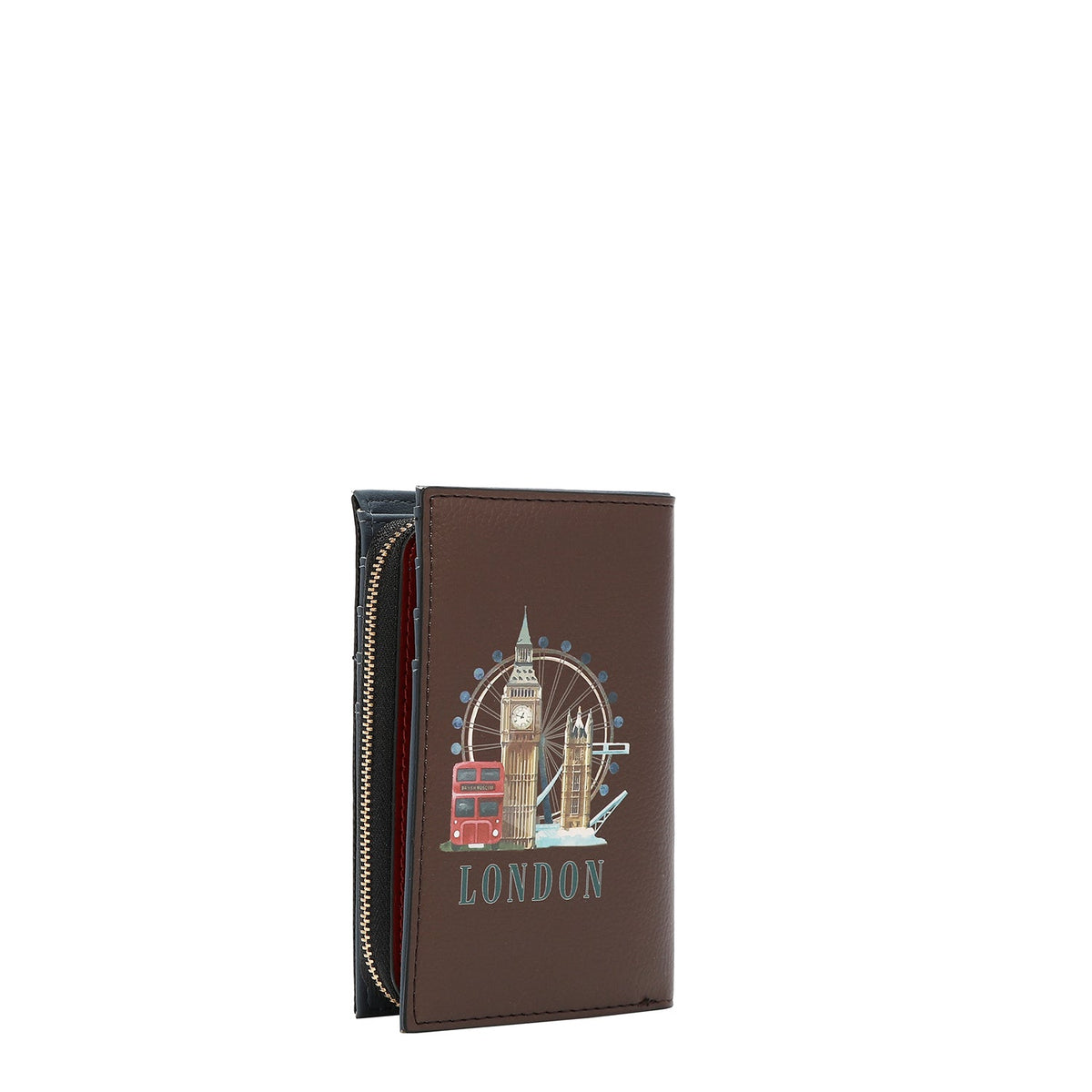 CARTERA PLEGABLE CON CREMALLERA CENTRAL (LONDON EYE-MARRON)