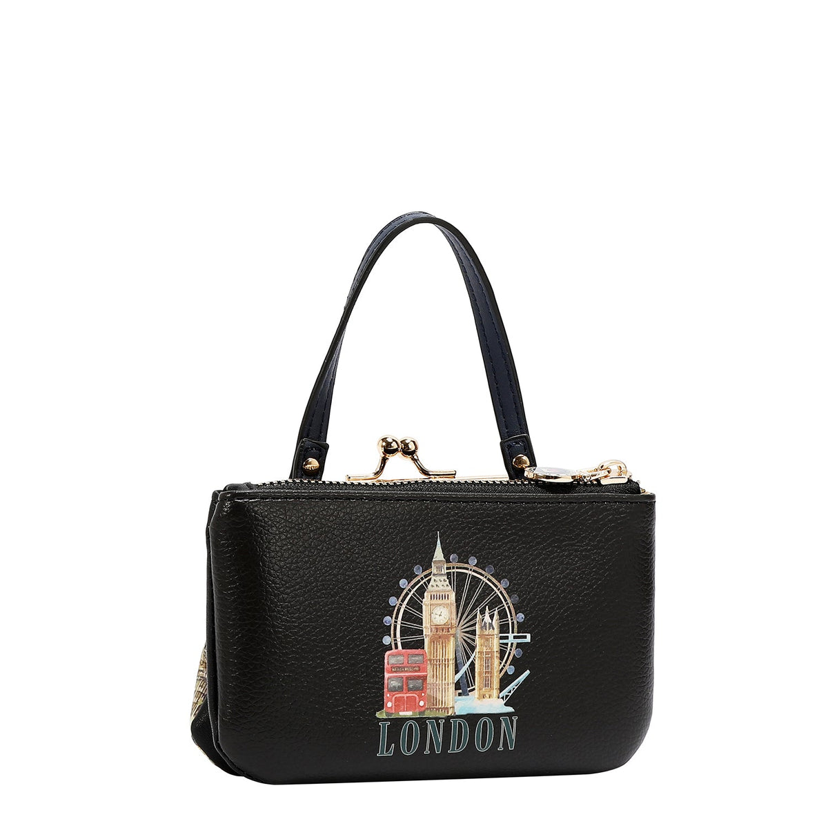 MINI BOLSO CON MARCO Y ASA SUPERIOR (LONDON EYE-NEGRO)