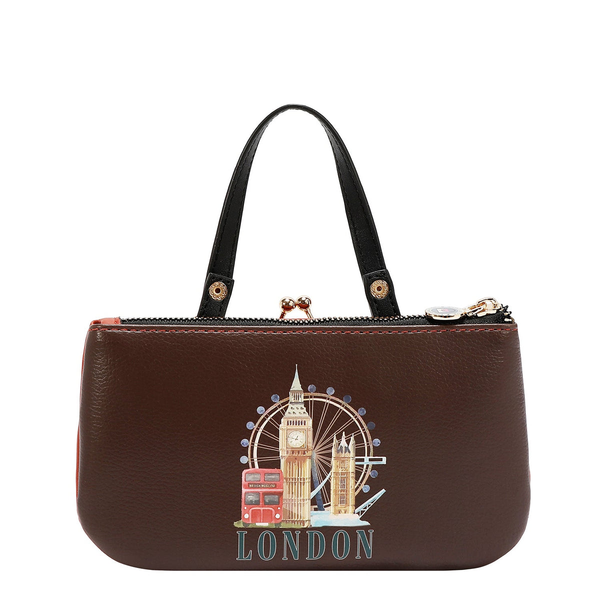 BOLSO MEDIANO CON MARCO Y ASA SUPERIOR (LONDON EYE-MARRON)