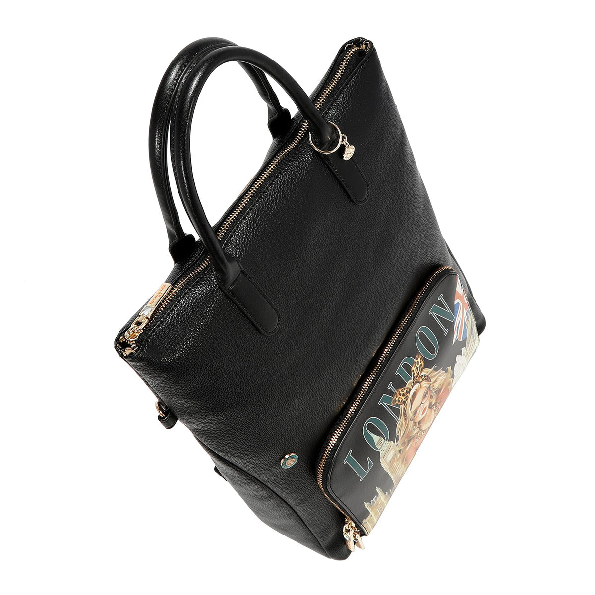 CONJUNTO DE 5 PZ BOLSO CONVERTIBLE A MOCHILA (LONDON EYE-NEGRO)