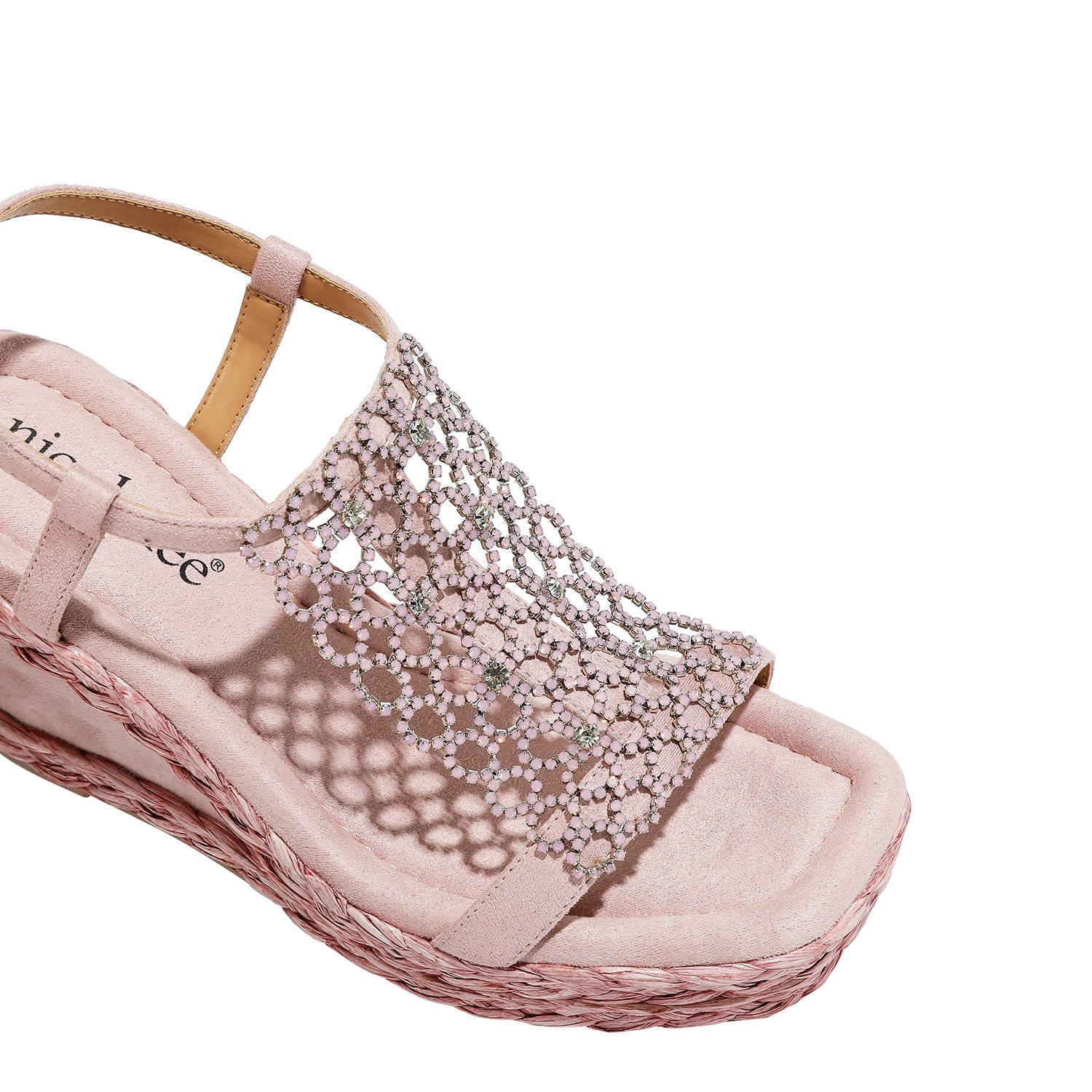 SANDALE AVEC PLATEFORME ET CHAÎNE DE CRISTAL (ROSE)