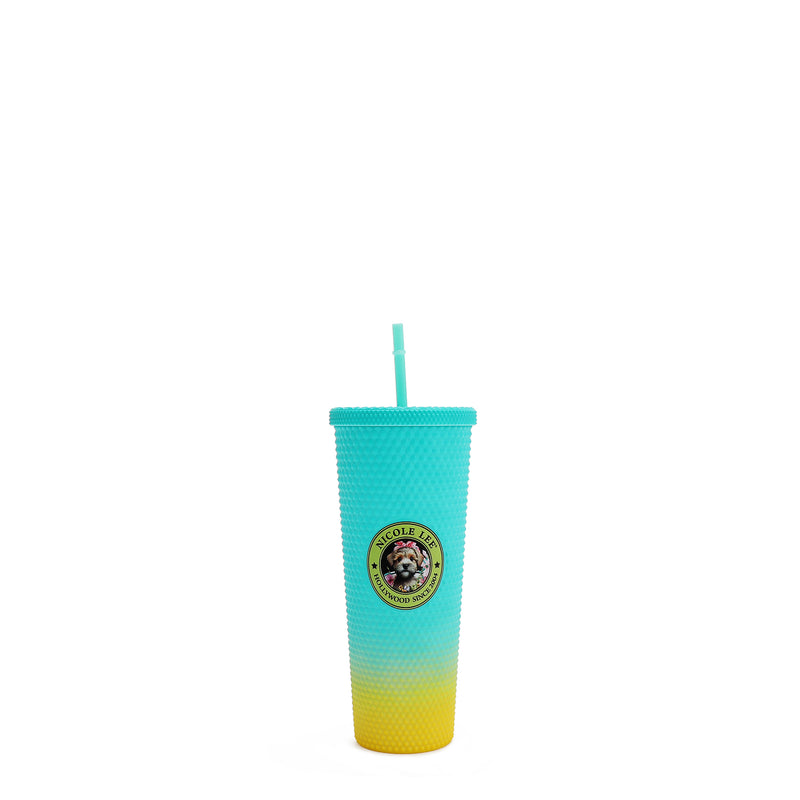 GLASS WITH LID AND STRAW 71 c.L. STUDDED (<tc><tc>Family Yearbook</tc></tc>)